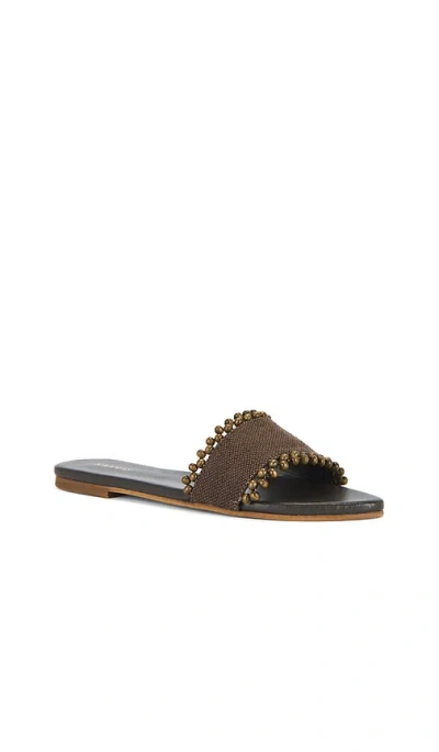 Kaanas Cala Linen Asymmetric Beaded Slide Sandals In Brown