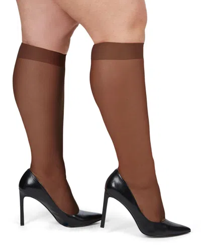 Memoi Women's 2 Pair Pack Energizing Curvy Knee Highs Mm-4240 In French Coffee
