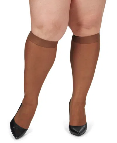 Memoi Women's 2 Pair Pack Energizing Curvy Knee Highs Mm-4240 In French Coffee