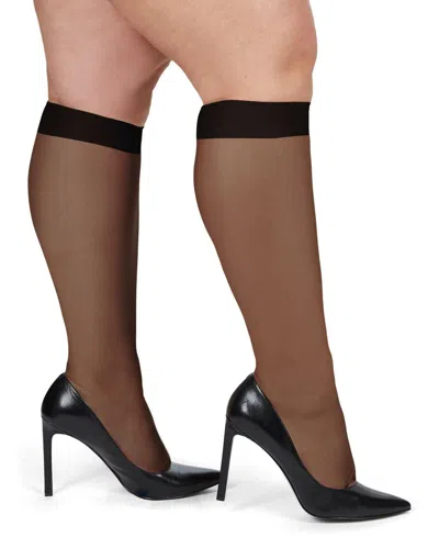 Memoi Silky Sheer Comfort Knee High Socks In Jet Black