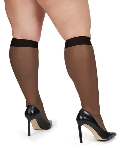Memoi Silky Sheer Comfort Knee High Socks In Jet Black
