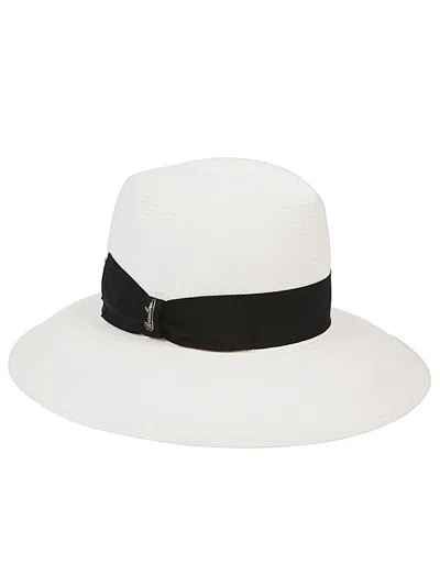 Borsalino Wide Brim Straw Hat With Black Band In Black