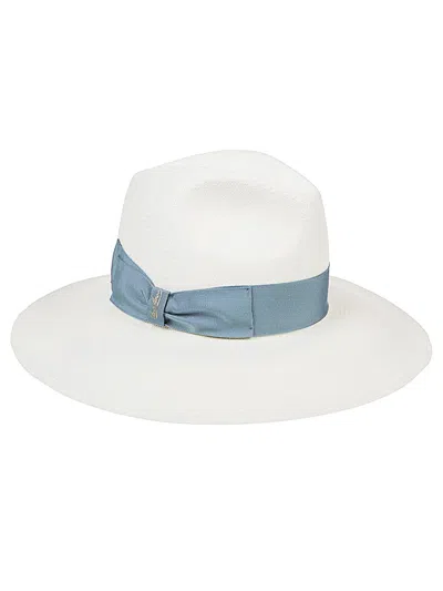 Borsalino Sophie Straw Hat With Ribbon Detail In Clear Blue