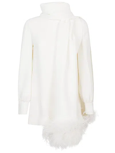 Valentino Silk Top With Feather Detail And Shawl In Beige