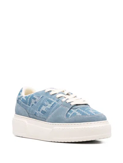 Fendi Low-top Sneakers With Contrast Stitching And Platform Sole In Clear Blue