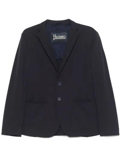 Herno Tailored Single-breasted Jacket With Notched Lapels In Blue