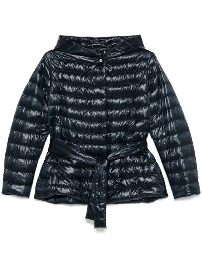 Herno Quilted Padded Jacket With Belted Waist In Blue