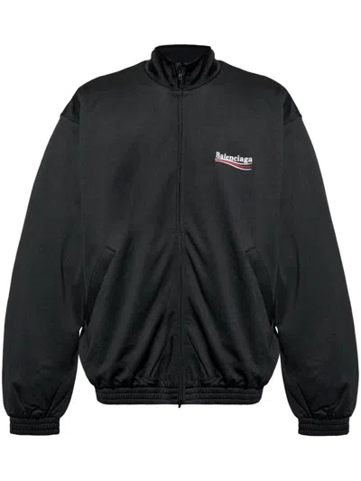 Balenciaga Black Sweatshirt With High Neck And Front And Rear Logo Print In Cotton Blend Man In Black