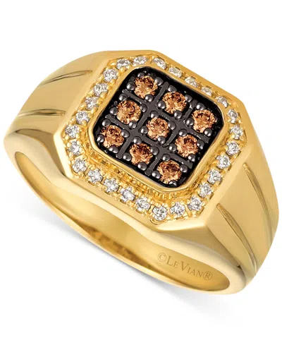 Le Vian Men's Chocolatier Chocolate Diamond (1/3 Ct. T.w.) & Vanilla Diamond (1/5 Ct. T.w.) Halo Ring In 14k In Yellow Gold