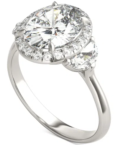 Charles & Colvard Moissanite Oval Halo Three Stone Ring (3-3/4 Ct. T.w.) In 14k White Gold In 14k White Gold