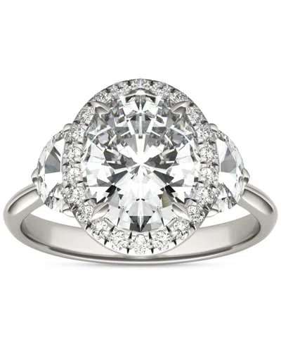 Charles & Colvard Moissanite Oval Halo Three Stone Ring (3-3/4 Ct. T.w.) In 14k White Gold In 14k White Gold