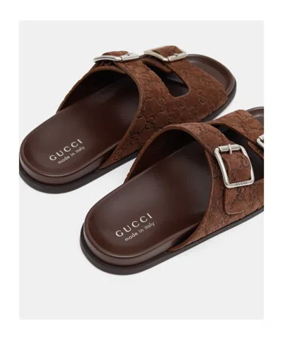 Gucci Suede Slide Sandals Open Toe In Brown