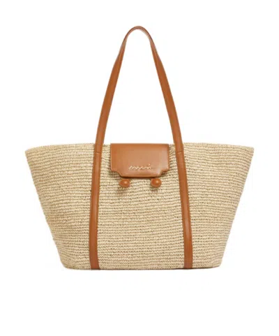 Marni Medium Natural Raffia-effect Trunkaroo Beach Bag In Neutral