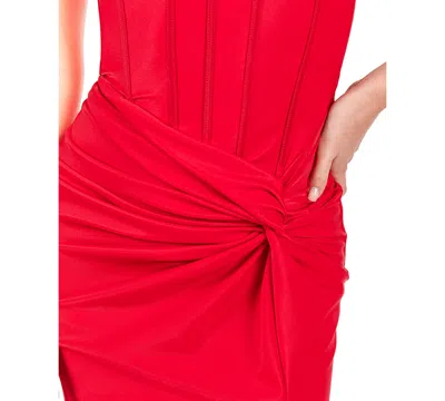 Alex & Sophia Juniors' Corset Draped-front Side-slit Gown In Red