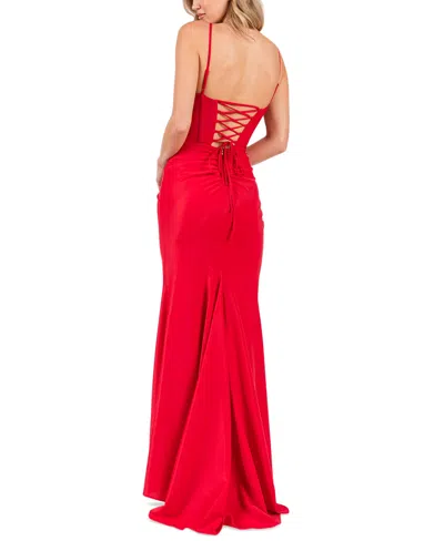 Alex & Sophia Juniors' Corset Draped-front Side-slit Gown In Red