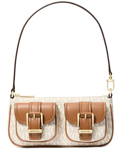 Michael Kors Zoe Small Signature Logo Pochette In Vanilla,acorn