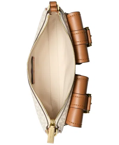 Michael Kors Zoe Small Signature Logo Pochette In Vanilla,acorn