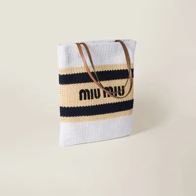 Miu Miu Raffia-effect Woven Tote Bag In Tan/white