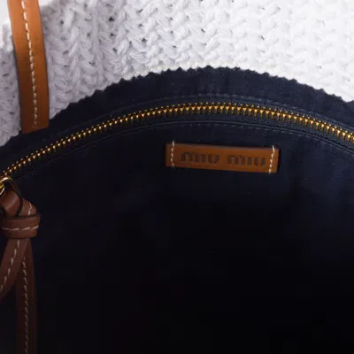 Miu Miu Raffia-effect Woven Tote Bag In Tan/white