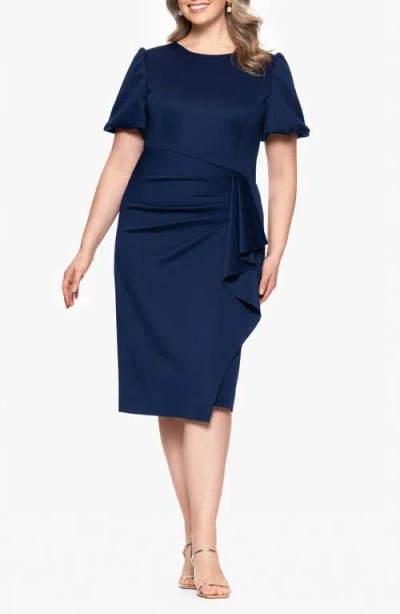 Xscape Evenings Ruffle Scuba Cocktail Dress In Midnight