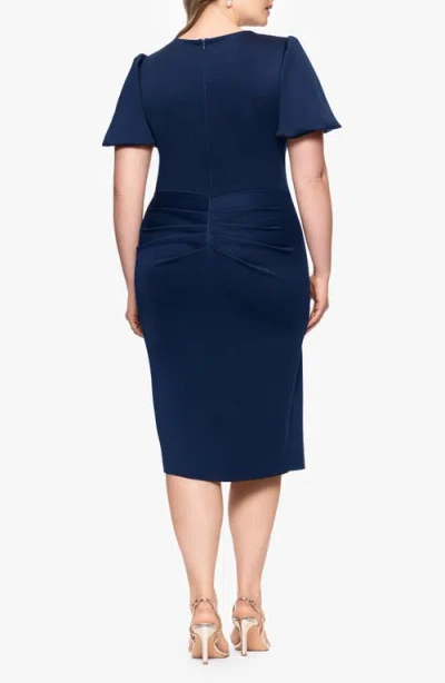 Xscape Evenings Ruffle Scuba Cocktail Dress In Midnight