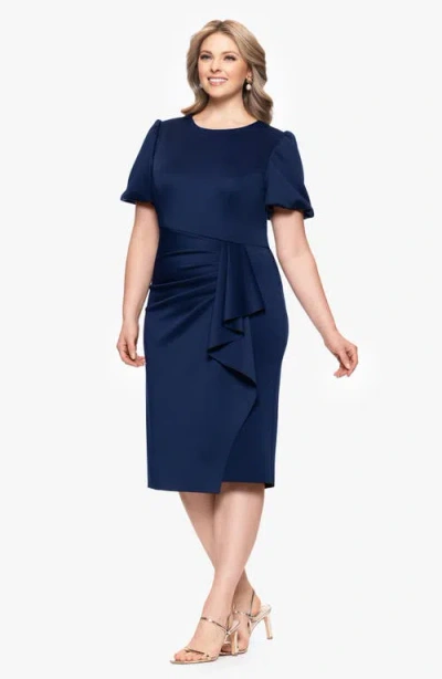 Xscape Evenings Ruffle Scuba Cocktail Dress In Midnight