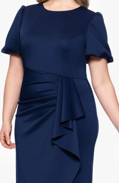 Xscape Evenings Ruffle Scuba Cocktail Dress In Midnight