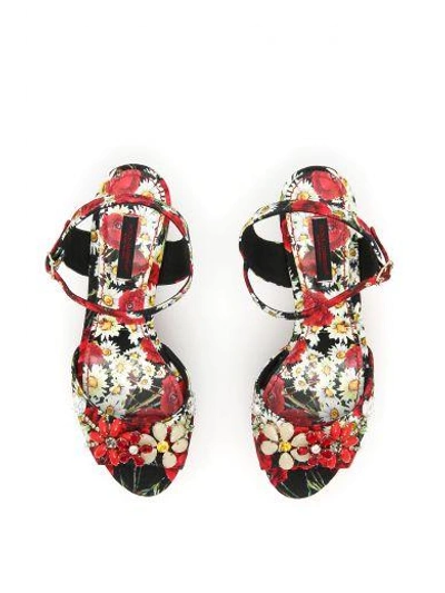 Shop Dolce & Gabbana Brocade Bianca Sandals In Papaveri/margh/nero|bianco