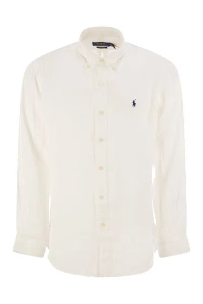 Polo Ralph Lauren Slim Fit White Cotton Shirt With Embroidered Logo In White