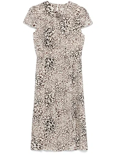 Alessandra Rich Leopard-print Pleated Midi Dress In Beige Brown