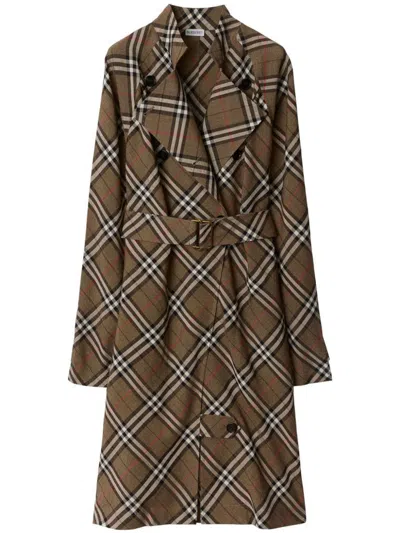 Burberry Check Silk Blend Trench Dress In Beige