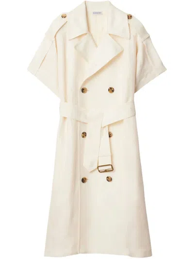 Burberry Waist Belted Short Sleeves Epaulettes Lapels In Pelican