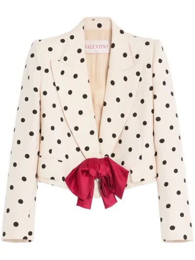 Valentino Bow-embellished Polka-dot Silk-shantung Jacket In Betulla/nero