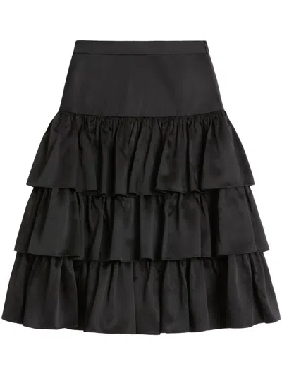 Valentino Ruffled Taffeta Skirt Woman Black 42 In Black