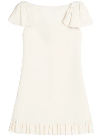 Valentino Ruffled Wool And Silk-blend Crepe Mini Dress In Beige