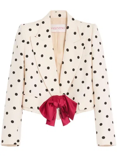 Valentino Bow-embellished Polka-dot Silk-shantung Jacket In Betulla/nero
