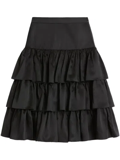Valentino Ruffled Taffeta Skirt Woman Black 42 In Black