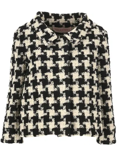 Valentino Extra Large Houndstooth Tweed Jacket In White