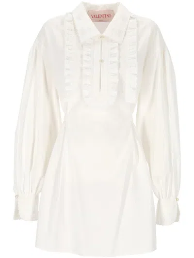 Valentino Kurzes Kleid Aus Baumwolle Und Leinen Frau Weiss 50 In White