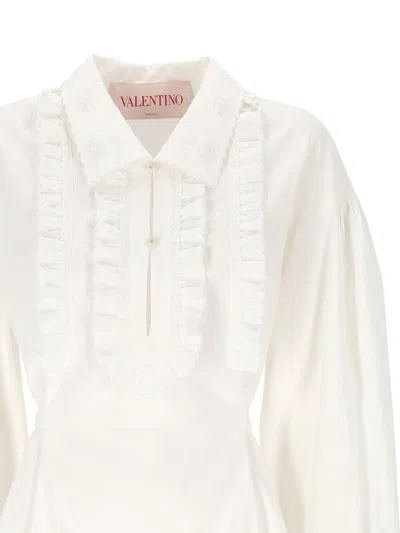 Valentino Kurzes Kleid Aus Baumwolle Und Leinen Frau Weiss 50 In White