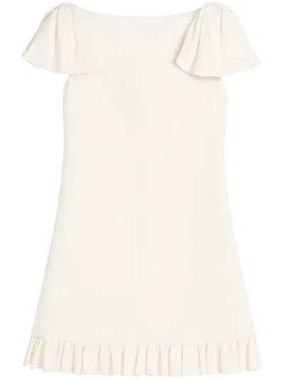 Valentino Ruffled Wool And Silk-blend Crepe Mini Dress In Beige