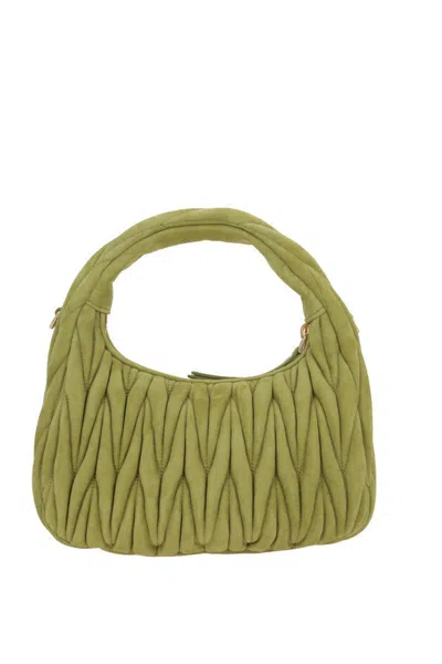 Miu Miu Small Wander Suede Top Handle Bag In Green