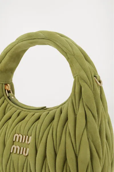 Miu Miu Small Wander Suede Top Handle Bag In Green