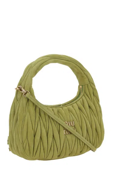 Miu Miu Small Wander Suede Top Handle Bag In Green