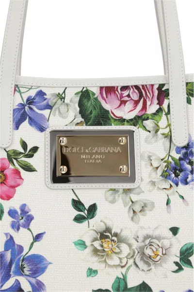 Dolce & Gabbana White Shopper With All-over Floral Motif