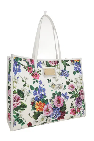 Dolce & Gabbana White Shopper With All-over Floral Motif