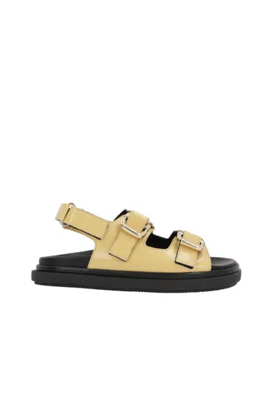 Alohas Harper Leather Slingback Buckled Sandal In Vanilla, Women's At Urban Outfitters In Yellow