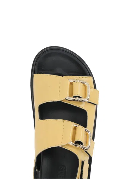 Alohas Harper Leather Slingback Buckled Sandal In Vanilla, Women's At Urban Outfitters In Yellow