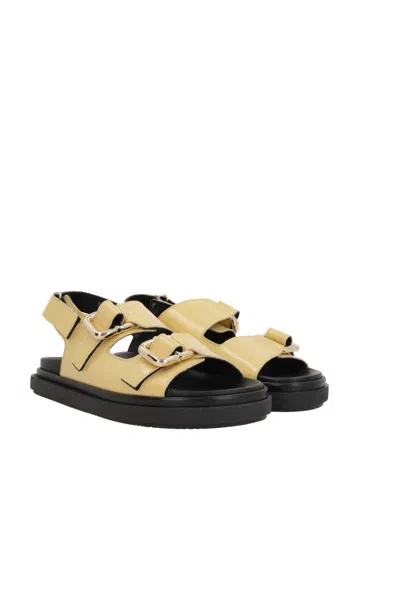 Alohas Harper Leather Slingback Buckled Sandal In Vanilla, Women's At Urban Outfitters In Yellow