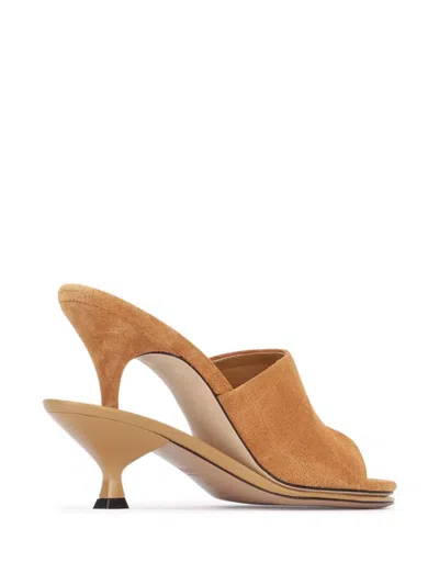 Jacquemus Peep Toe Suede Kitten Heel Mules In Brown